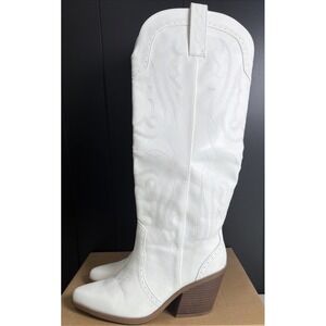 Sugar Womens Tall White Cowboy Cowgirl Boots PointedToe Embroidered Size 8 Mint